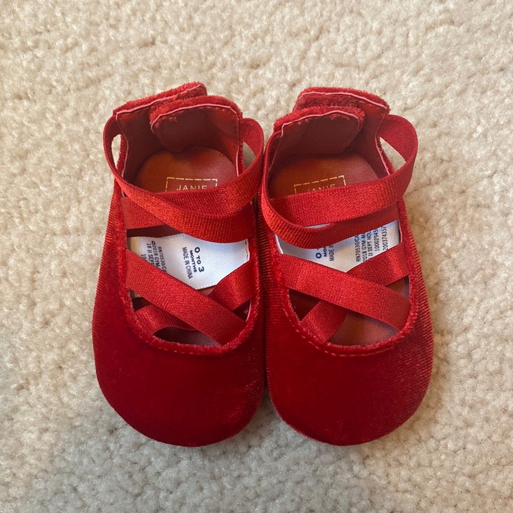 EUC Janie & Jack Red Velvet Crib Shoes